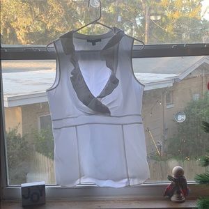 White wide cut V neck blouse